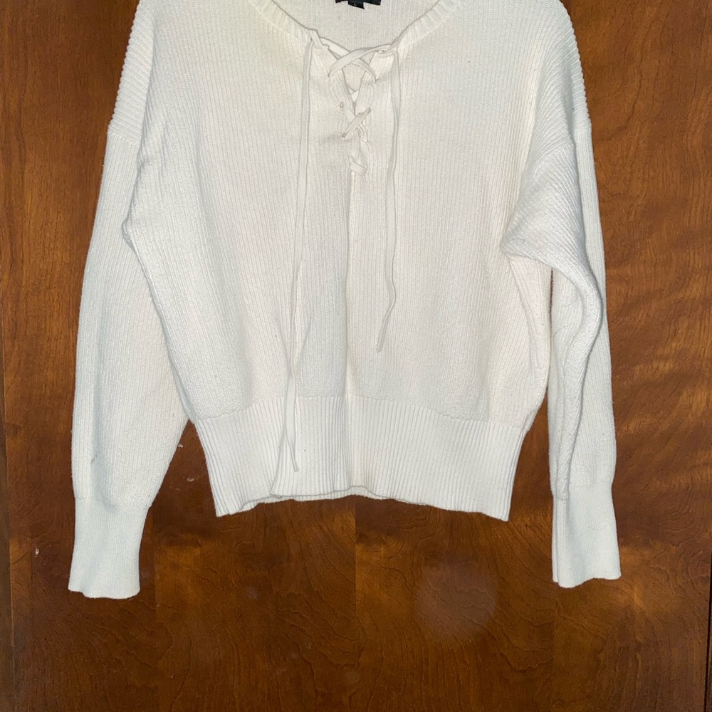 Jcrew white Lace-Up Sweater